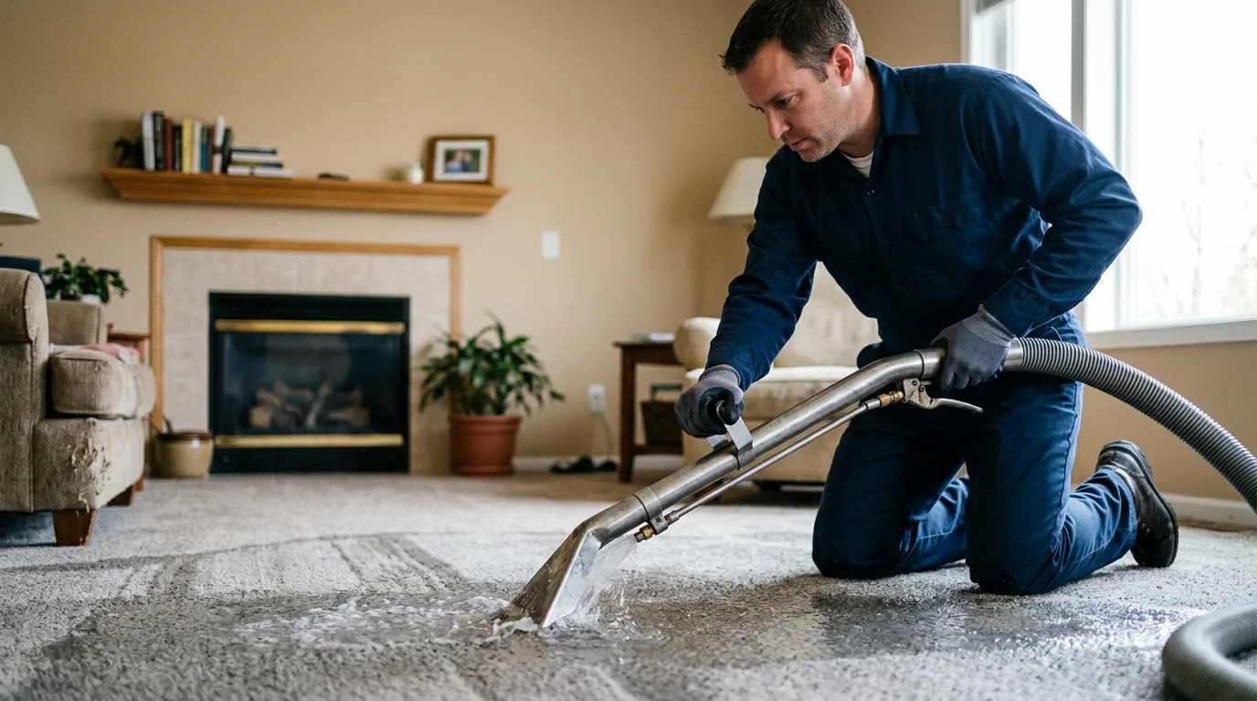 Water damage restoration technician working near Fayette, UT